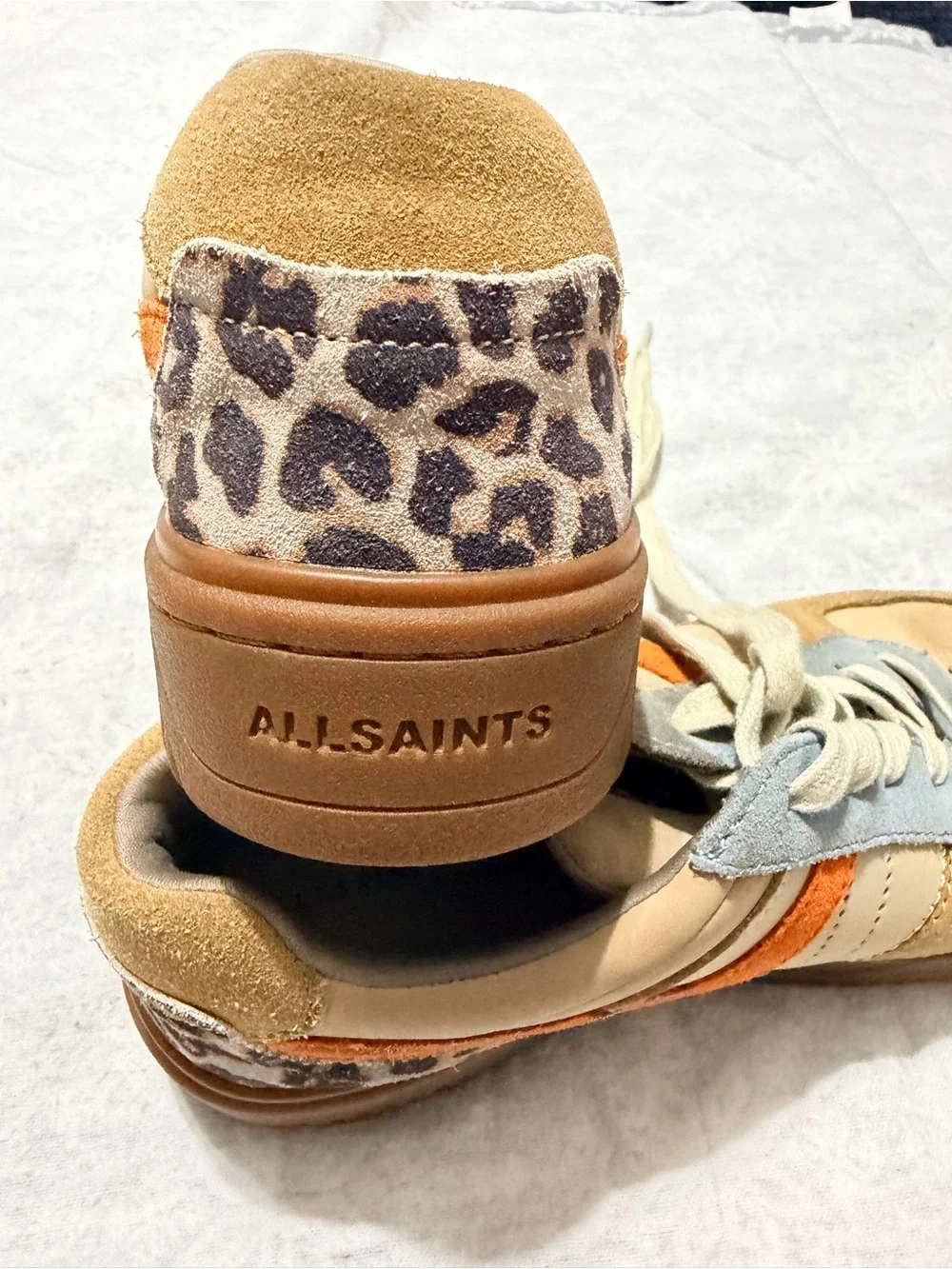 AllSaints Leather Suede Sneakers Leopard Heel Orange Stripe  W042FA VIX W 8
